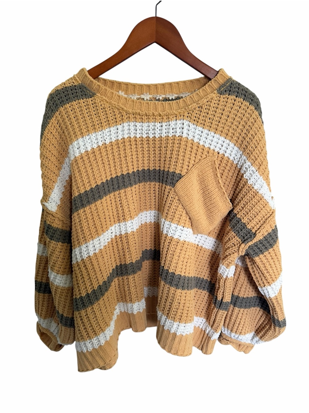 POL Mustard, White & Brown Striped Crewneck Sweater - Picture 2 of 7